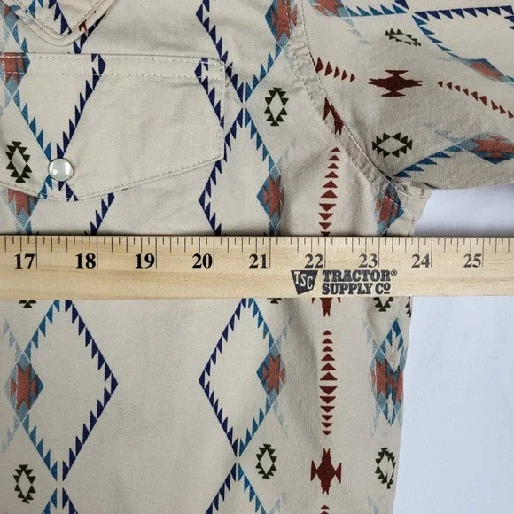 Vintage Wrangler Pearl Snap Shirt Mens XL Tan Long Sleeve Aztec Western Rodeo